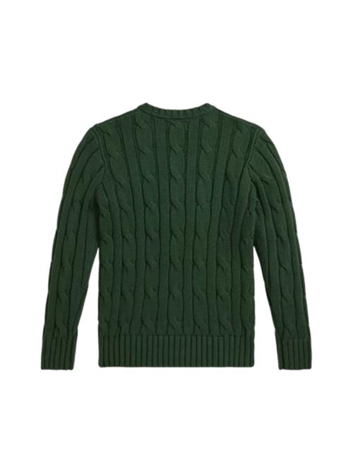 Maglia da bambino in puro cotone, trecce, girocollo, colore verde bottiglia. POLO RALPH LAUREN | 322981036002